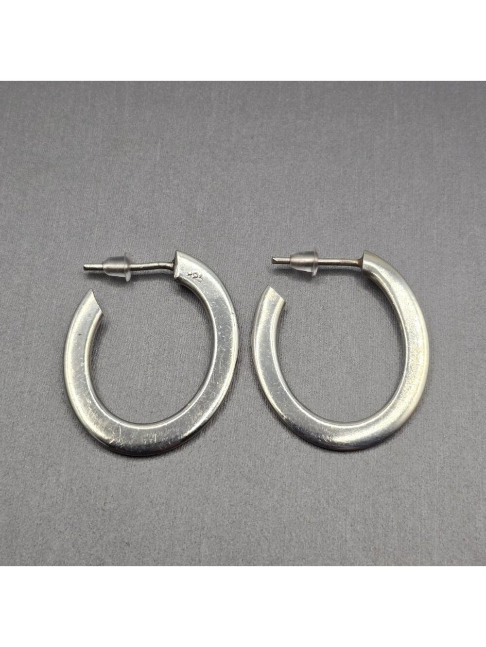 Vintage Sterling Silver Thick Hoop Earrings Flat Oval 925 Minimalist Statement